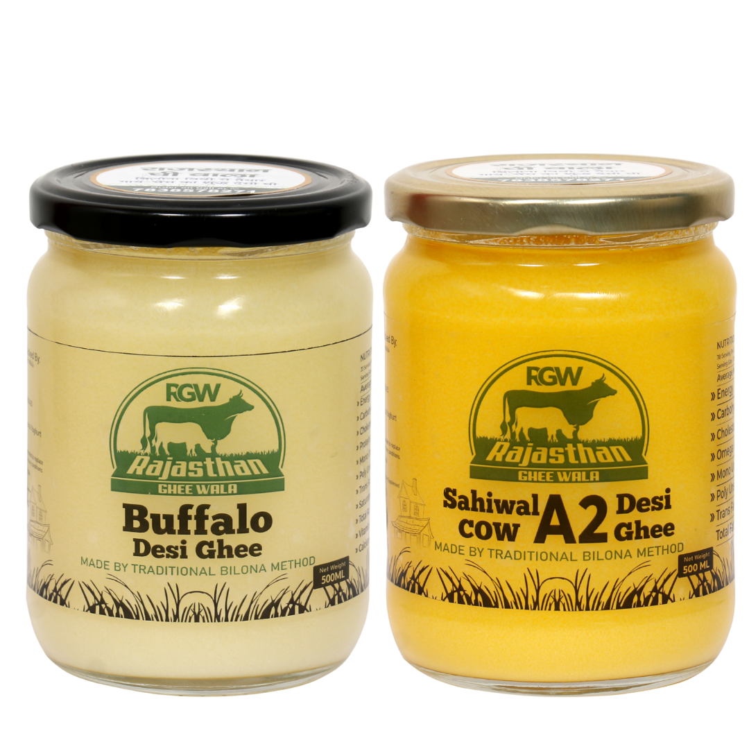 Sahiwal A2 cow & Buffalo Desi Ghee Combo ( Each 500ML)